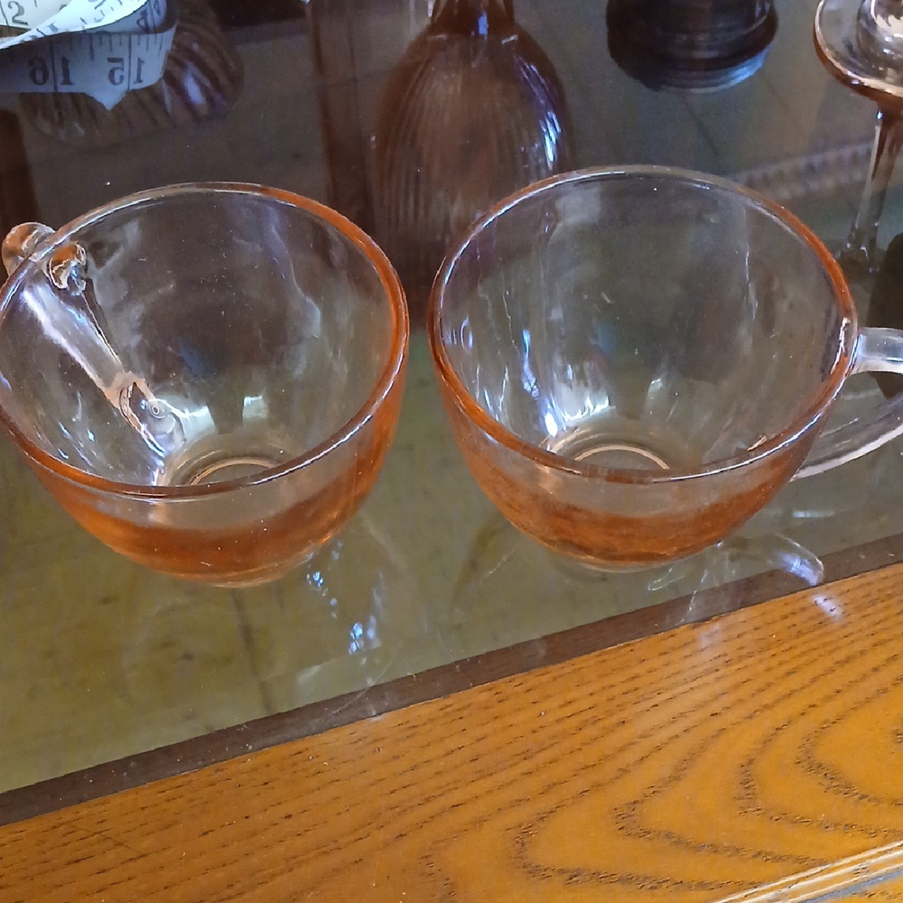 Vintage Pink Glass Teacup Set Of 2
